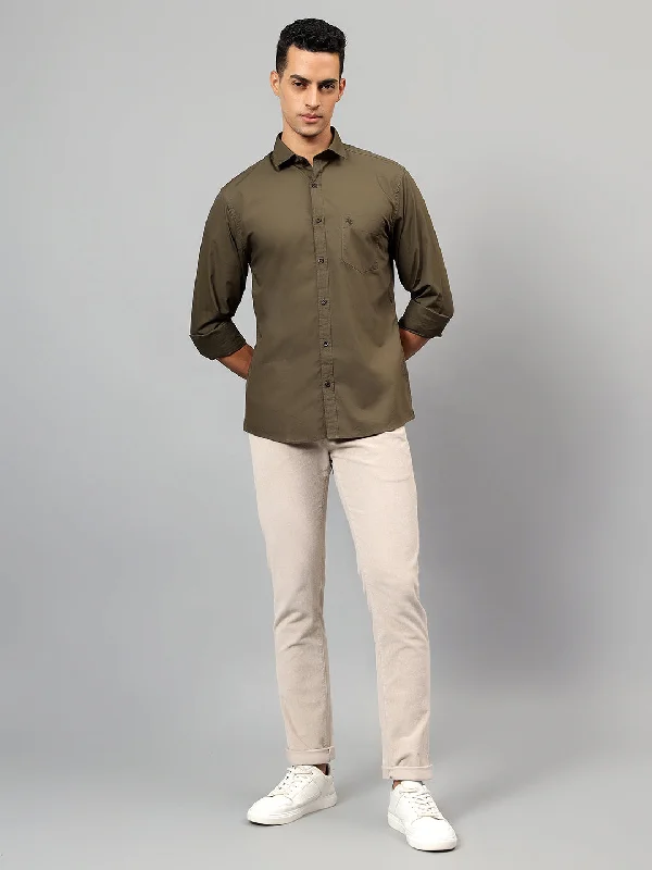 Men's Olive Solid Casual Full Sleeves Shirt