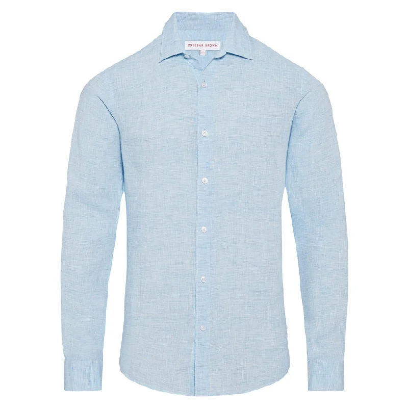 Orlebar Brown - Giles Linen Tailored Fit Shirt in Pale Blue