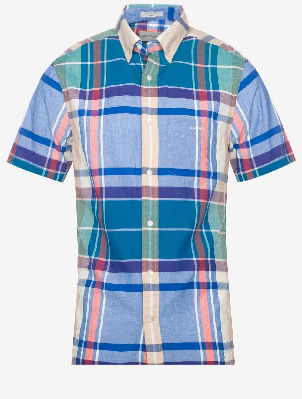 Regualr Indian Madras Short Sleeve Shirt Rich Blue