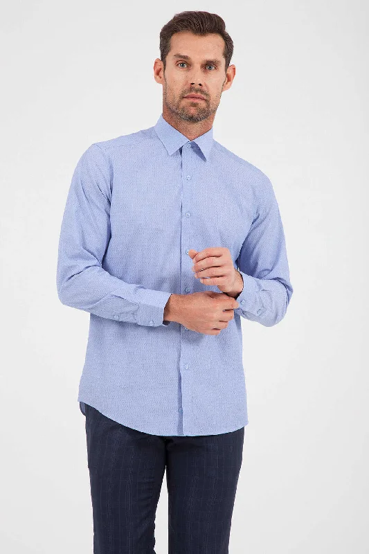 Regular Fit Long Sleeve Cotton Blue Casual Shirt