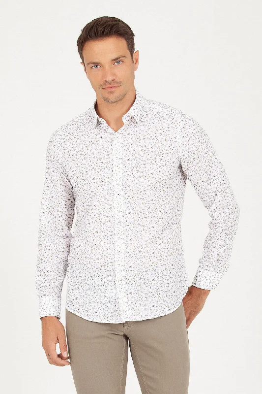 Slim Fit Printed Cotton Green Casual Shirt