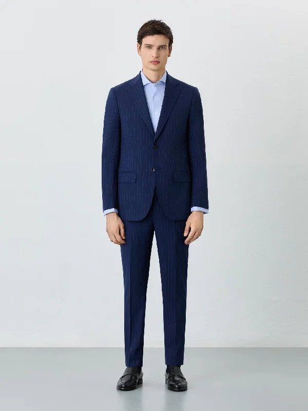 Slim Fit Suit In Wool With Stripes