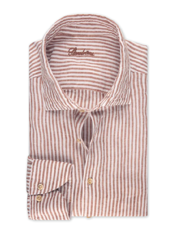 ID24348-Stenstroms Rust Linen Stripe Shirt