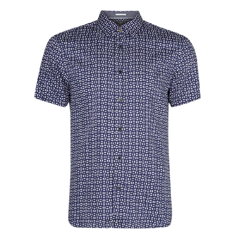 Ted Baker - STEEVE Geo Print Cotton SS Shirt in Navy