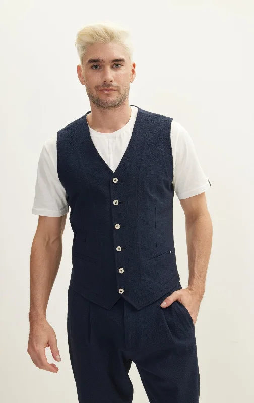 Waffle Stretch Beach day Vest - Navy