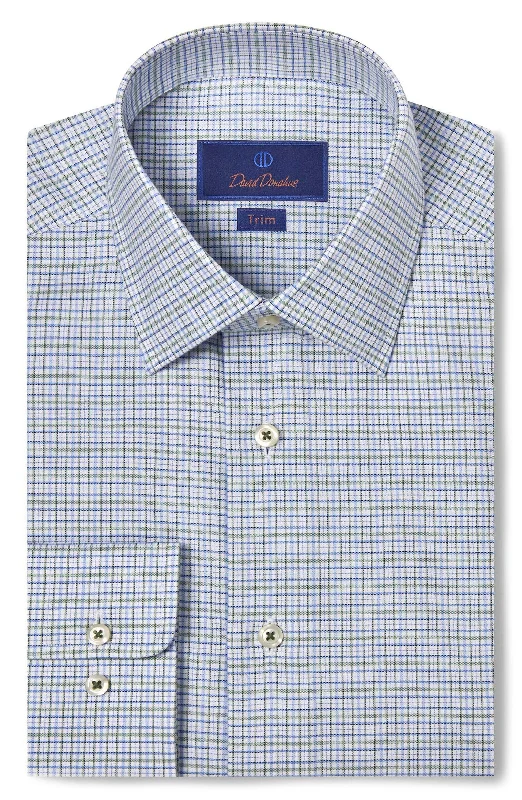 David Donahue - Grass Blue Twill Check Dress Shirt