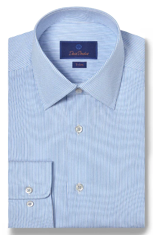 David Donahue - New Stripe Trim Fit Dress Shirt - White/Blue