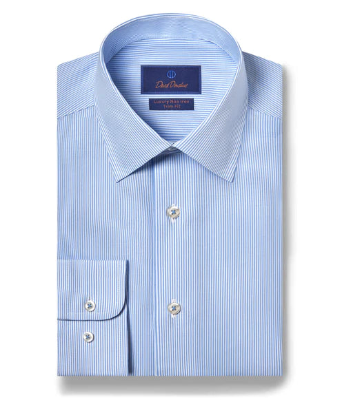 David Donahue - Striped Dress Shirt - White & Blue