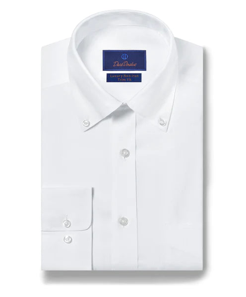 David Donahue - White Pinpoint Oxford Button Down Dress Shirt (Trim)