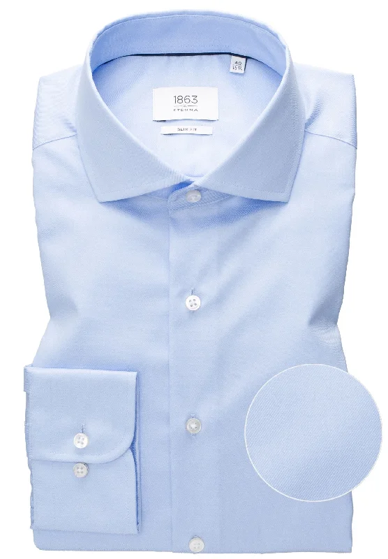 'Luxury Shirt' In Sky Blue - Slim Fit - Two Ply Cotton Twill Dress Shirt with Cutaway Collar by Eterna 1863