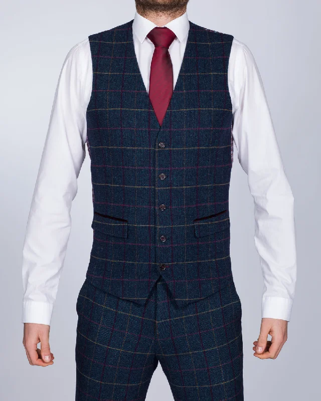 Skopes Doyle Slim Fit Tall Suit Waistcoat (aqua/wine check)