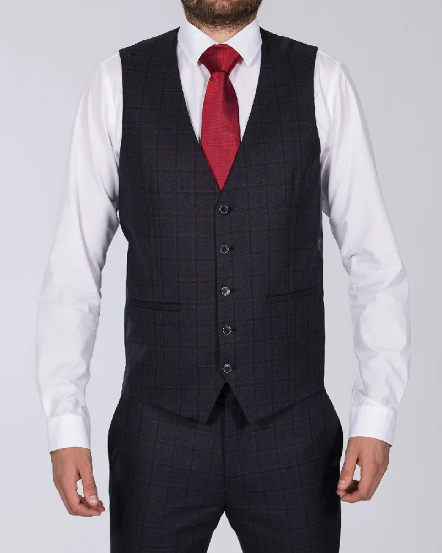 Skopes Slim Fit Tall Waistcoat (navy/rust check)