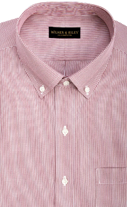 Slim Fit Red Fine Line Stripe Button-Down Collar Supima® Cotton Non-Iron Pinpoint Oxford Dress Shirt