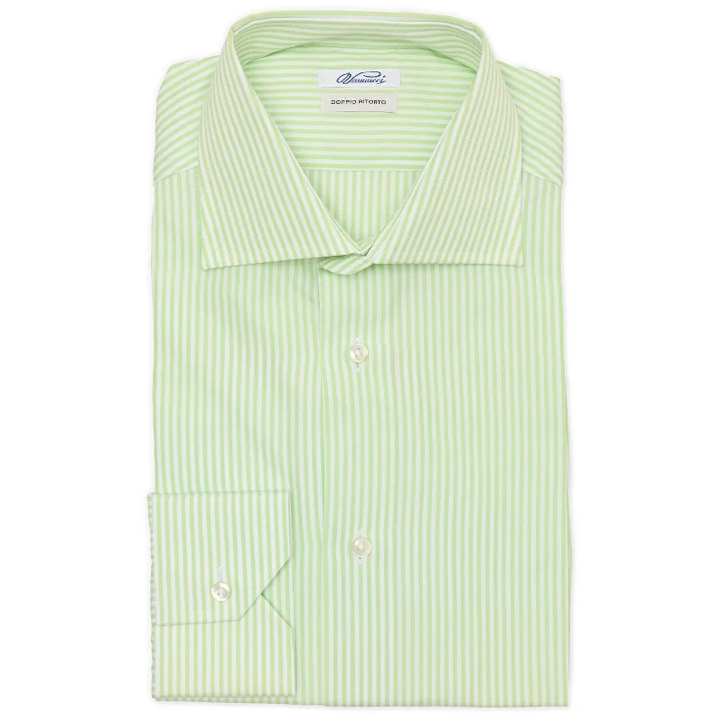 VANNUCCI Milano Green-White Cotton Poplin Dress Shirt EU 39 NEW US 15.5