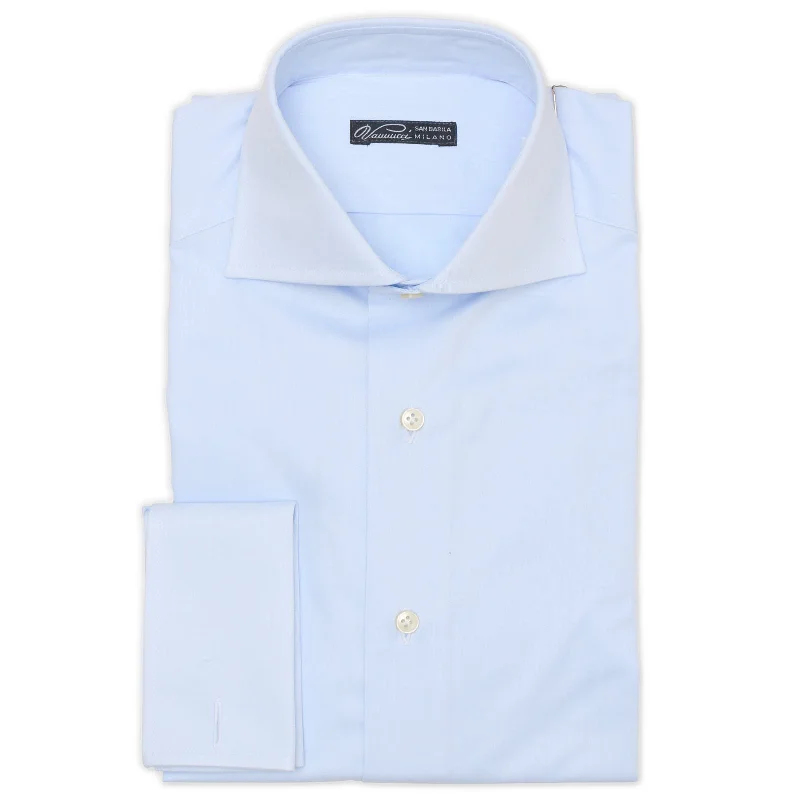 VANNUCCI Milano Light Blue Twill French Cuff Cotton Dress Shirt NEW